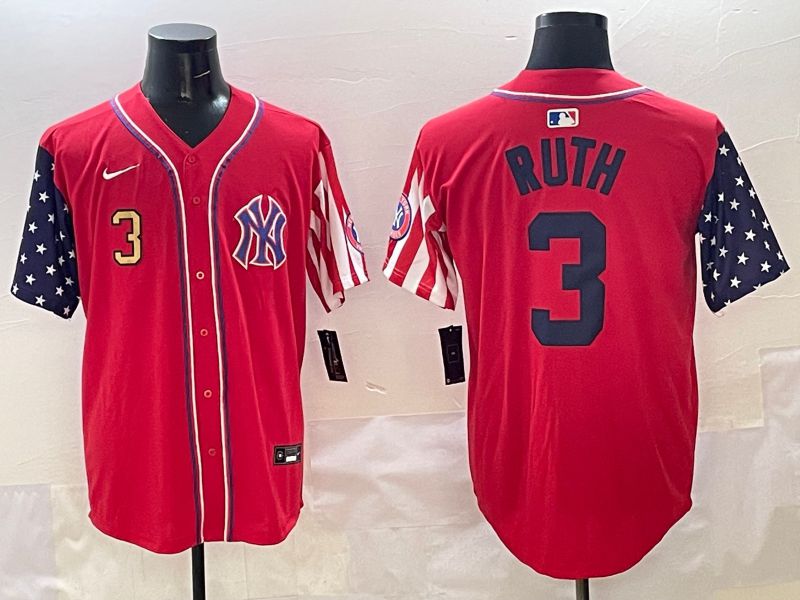 Men New York Yankees 3 Ruth Red a generation of national flags Jointly Name 2025 Nike MLB Jersey style 3